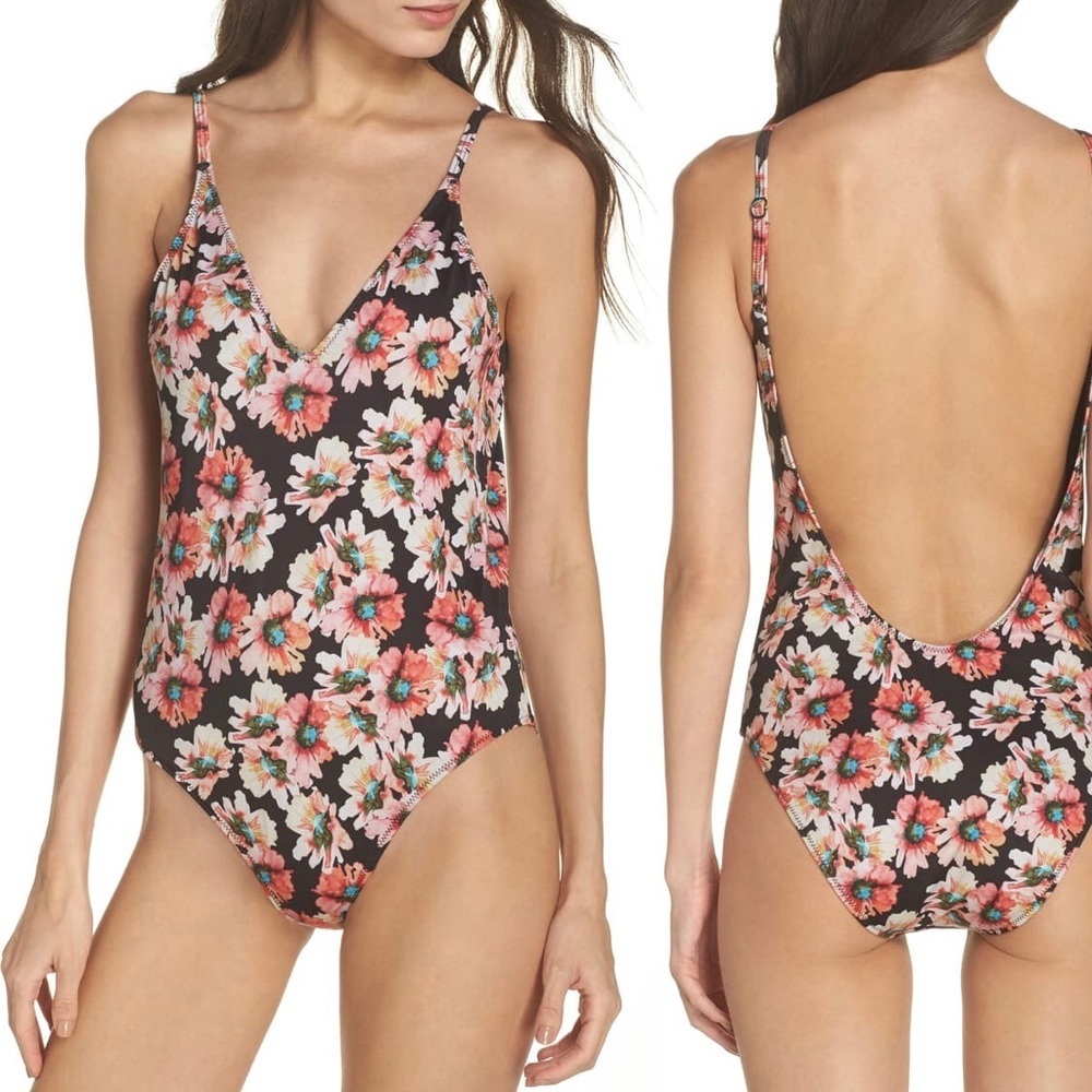 Leith Floral One Piece Open Back Swimsuit Sz XL/16
